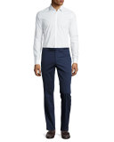 Satin-Trim Flat-Front Trousers, Navy