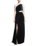 Tess Sleeveless Cutout Evening Gown, Midnight