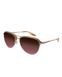 Airman Half-Rim Aviator Sunglasses, Horn/Rose Golden