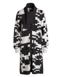 Cashmere Pixel-Print Long Cardigan, Charcoal/White