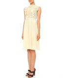 Sleeveless Lace Plisse Dress, Ivory