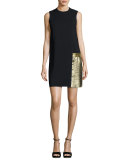 Aoife Metallic Leather-Trim Shift Dress, Black/Gold