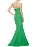 Strapless Fold-Neck Mermaid Gown, Green