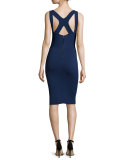 Sleeveless Harness-Back Sheath Dress, Navy