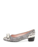 Vara Mixed-Snakeskin Low-Heel Pump, Roccia/Nero/Bianco