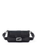 Baguette Whipstitch Leather Shoulder Bag, Black