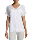 Short-Sleeve Eyelet Top, White