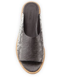 Lynnis Snake-Embossed Slide Sandal, Silver/Gray