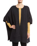 Reversible Felted Striped Wool Poncho, Charcoal/Black