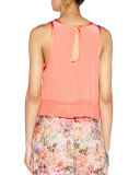 Sleeveless Silk Sheer-Hem Crop Tank
