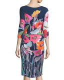 3/4-Sleeve Floral-Print Sheath Dress, Multi Colors