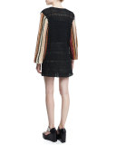 Cropped-Sleeve Crochet Top, Black Multi