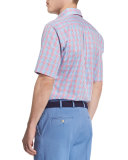 Check-Windowpane Short-Sleeve Woven Shirt, Pink/Blue