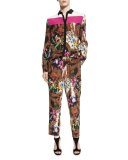 Jungle-Print Pull-On Pants, Black/Multi