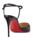 Rivierina Patent Ankle-Wrap Red Sole Pump, Black
