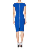 Scoop-Neck Cap-Sleeve Sheath Dress, French Navy