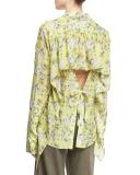 Floral-Print Open-Back Shirt, Yellow