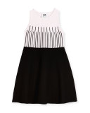 Sleeveless Colorblock Fit-and-Flare Dress, Petal/Black, Size 4-7