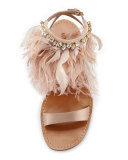 Feather-Ankle Flat Sandal, Neutral
