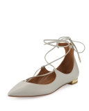 Christy Lace-Up Pointed-Toe Flat, Light Gray