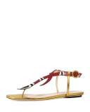 Yoko Snake-Print T-Strap Sandal, Red/Gold