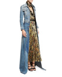 Long-Sleeve Maxi Jean Jacket, Denim
