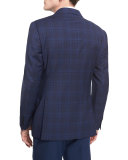 G-Line Large Plaid Wool Sport Coat, Navy