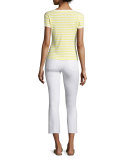 Button V-Neck Striped Tee, Canary