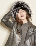 Narcissa Fox Fur Cap, Black/Silver
