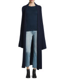 Meryl Shawl-Collar Belted Long Cardigan, Navy