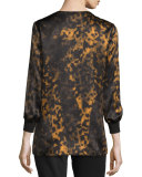 Kelsey Leopard-Print Split-Neck Blouse, Black/Multi