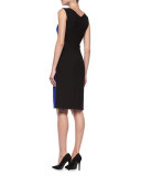 Laura Sleeveless Ruched Sheath Dress, Cobalt/Black