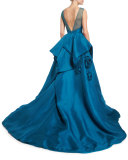 Illusion Strapless Ball Gown W/Rosettes, Teal