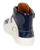 Herick Patent Leather High-Top Sneaker, White