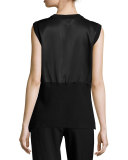 Sleeveless Mixed-Media Top, Black
