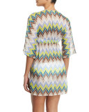 Ava Chevron Tunic Coverup, Azure/Multi