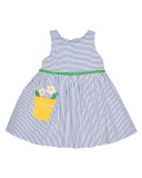 Sleeveless Striped Seersucker Dress, Blue, Size 2-6X