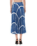 Geometric Plissé Midi Skirt, Blue