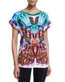 Cap-Sleeve Printed Boyfriend Tee, White