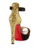 Velvet Ankle-Wrap 140mm Red Sole Sandal, Black