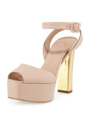 Lavinia Leather Platform Sandal, Nude