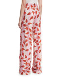 Colorado High-Waist Leaf-Print Trousers, Red/Pink