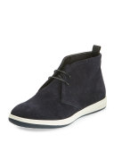 Perforated Suede Rubber-Sole Chukka Boot, Navy