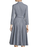 Long-Sleeve Wrap Shirtdress, Black/Off White