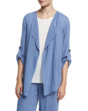 Crinkled Linen Jacket, Blue Mist, Plus Size 