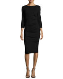 3/4-Sleeve Ruched Knit Sheath Dress 