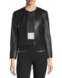 Astor Leather Zip-Front Jacket, Black