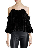 Gabriella Off-the-Shoulder Velvet Bustier Top, Black