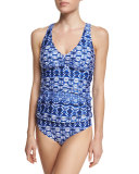 Cross-Back Printed Tankini Swim Top, Women's