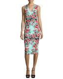 Sleeveless Floral-Print Sheath Dress, Multi